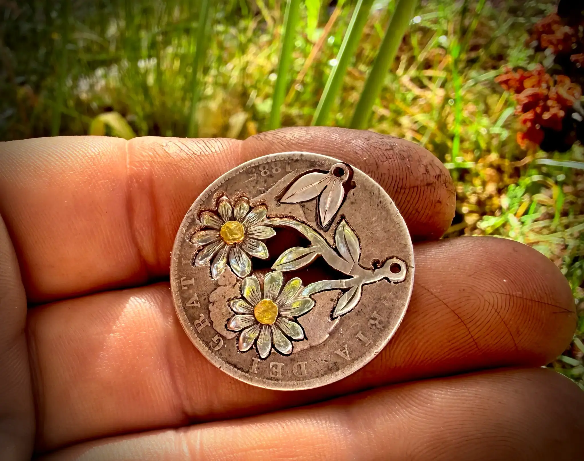 Florin Daisy necklace recycled silver coins
