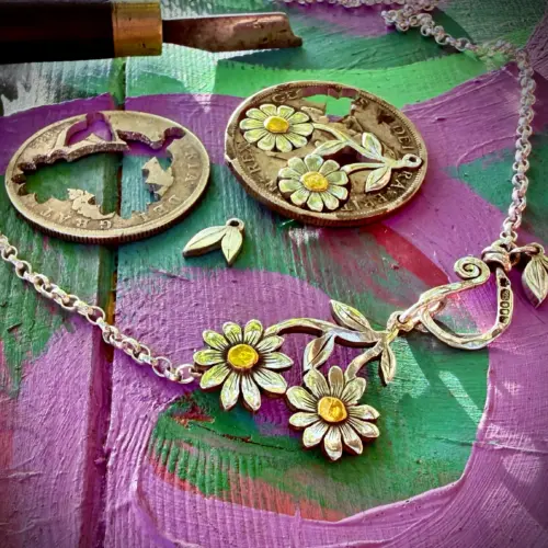 Florin Daisy necklace recycled silver coins