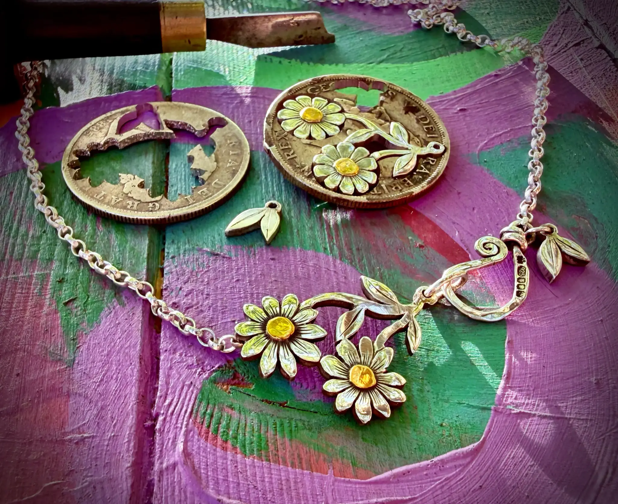 Florin Daisy necklace recycled silver coins