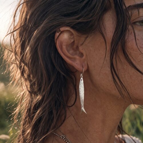 handcrafted recycled silver sardine earrings