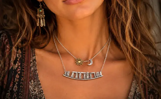 Stonehenge solstice necklace handcrafted in Cambridge, England using upcycled silver coins